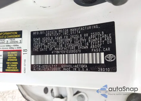 2014 Toyota Avalon Xle Touring из США, поврежденный, VIN 4T1BK1EB1EU095070